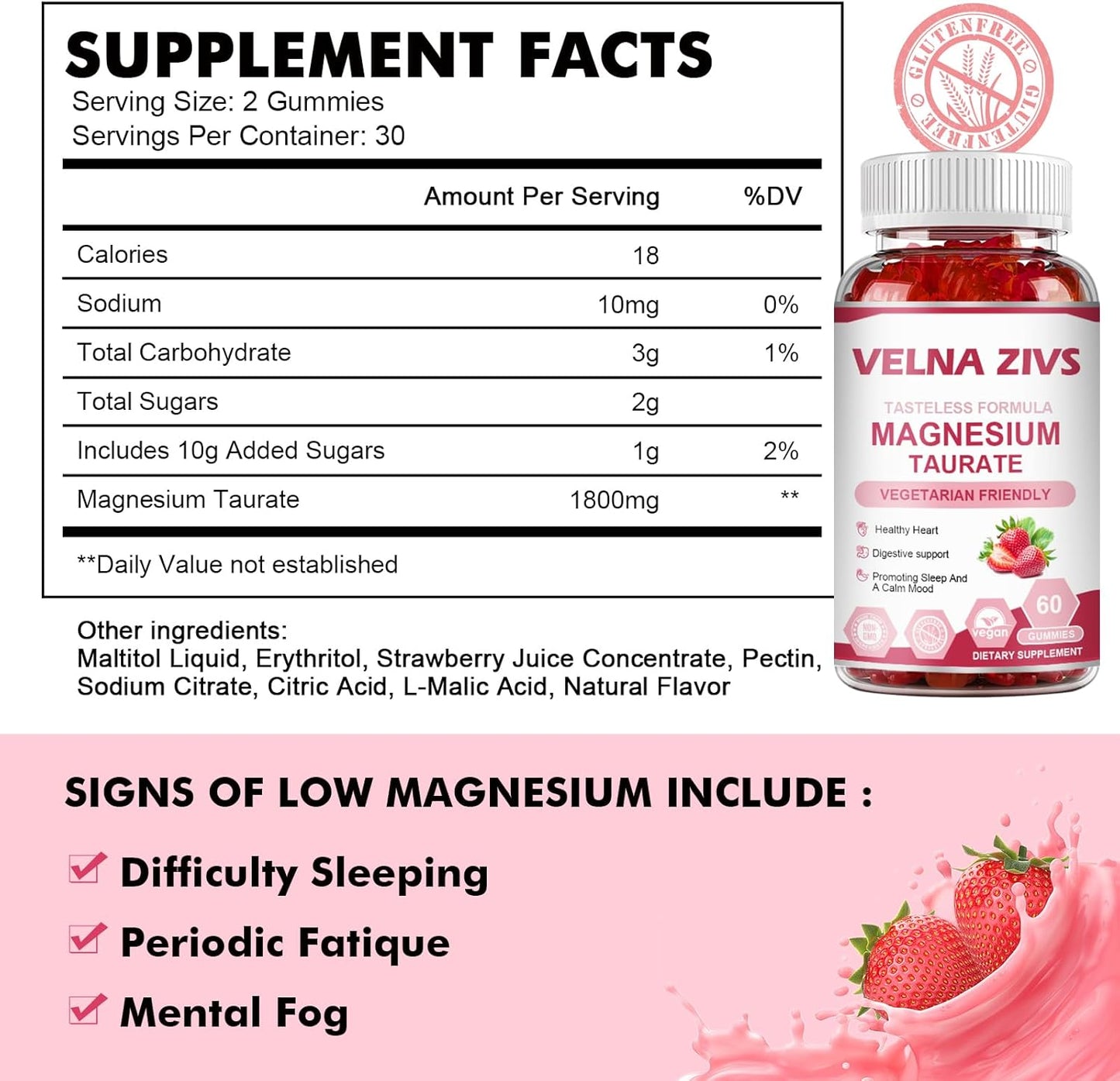 1800mg High Absorption Magnesium Taurate Gummies for Muscle & Heart Health - 60 Count Vegan Gluten Free Chewables for Kids & Adults