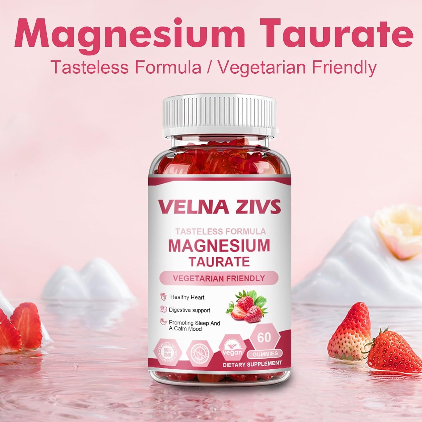 1800mg High Absorption Magnesium Taurate Gummies for Muscle & Heart Health - 60 Count Vegan Gluten Free Chewables for Kids & Adults