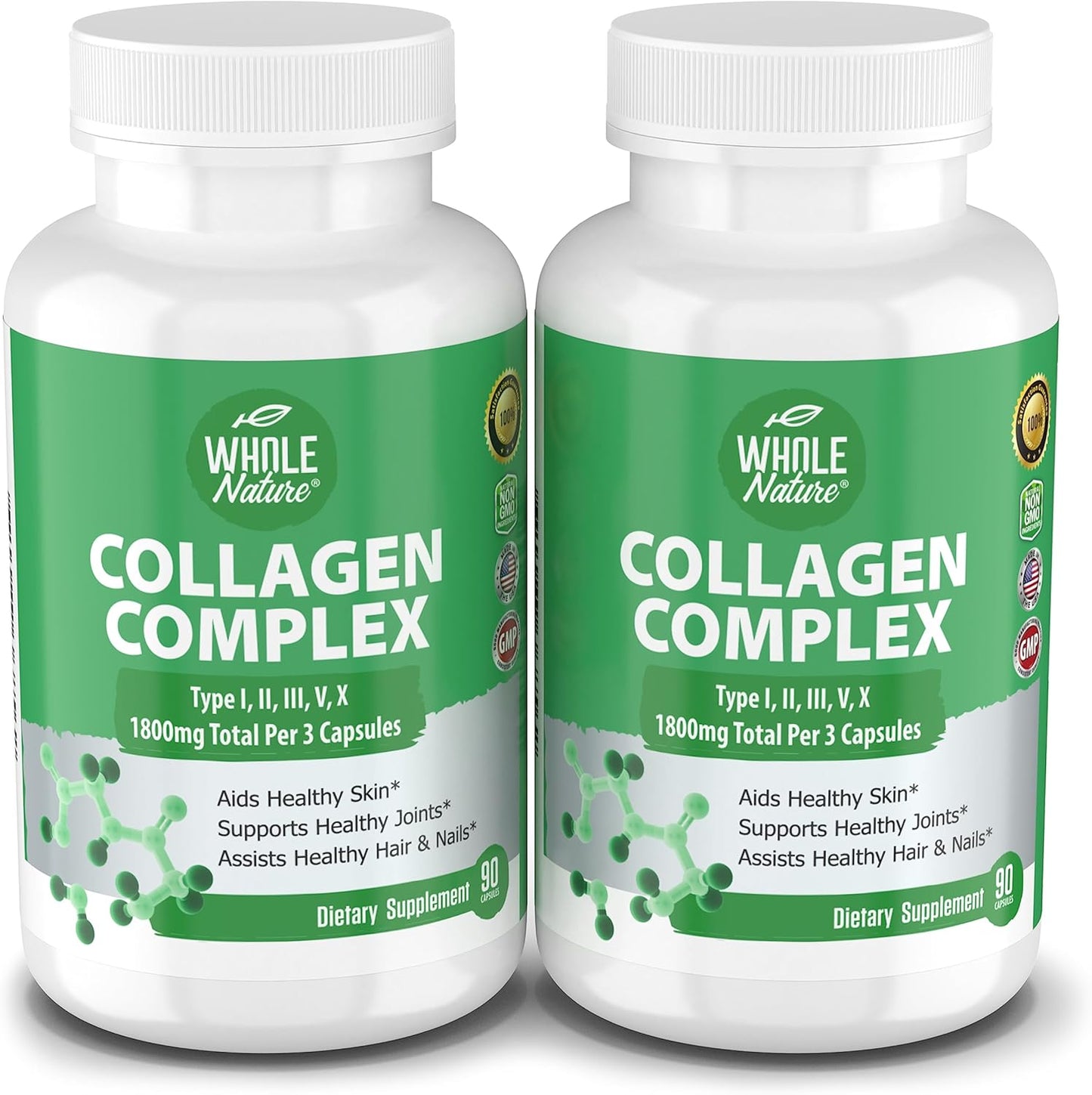 1800mg Multi Collagen Protein Peptides Capsules - Types I, II, III, V, X - Joint Support, Hair, Skin, Nails - 100% Natural - 180ct