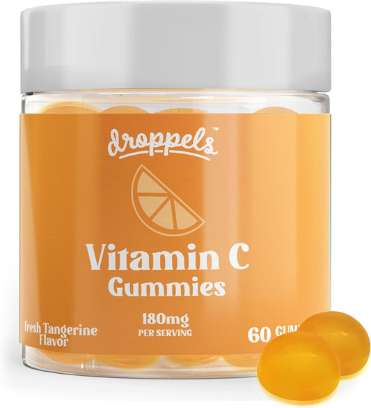 180mg Vitamin C Vegan Gummies - Immune Support Booster with Pectin - Tangerine Flavor, 60 Count