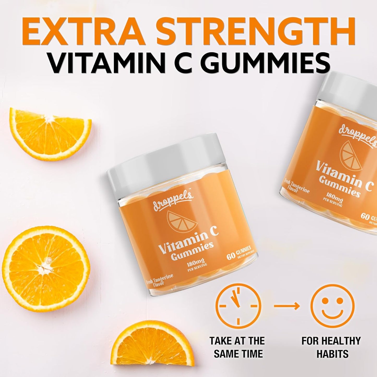 180mg Vitamin C Vegan Gummies - Immune Support Booster with Pectin - Tangerine Flavor, 60 Count