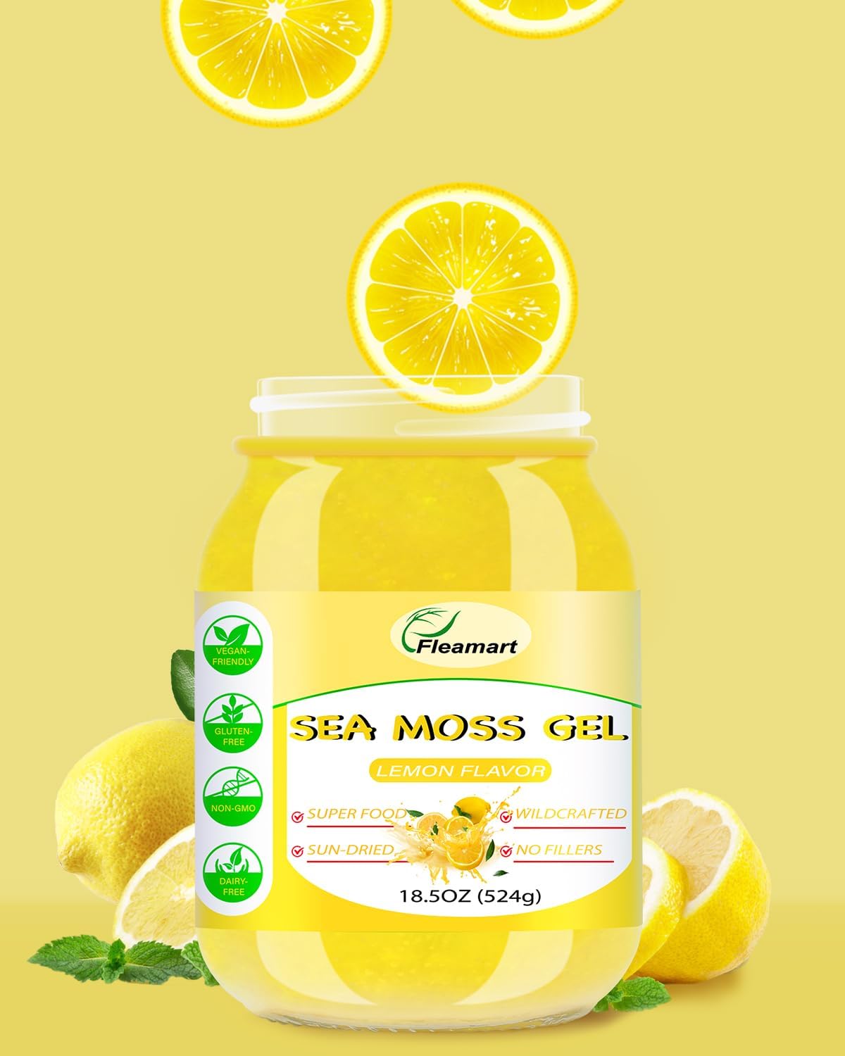 18.5OZ Fleamart Irish Sea Moss Gel: Organic Raw Seamoss Gel with 92 Minerals for Digestion & Thyroid Support