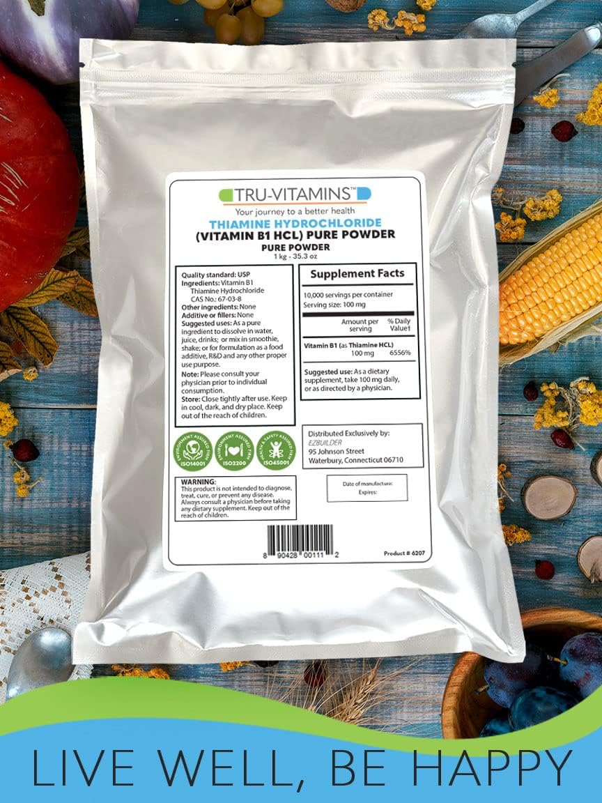 1kg (2.2 lb.) EZ BUILDER Thiamine Hydrochloride Pure Powder - Vitamin B1 Supplement