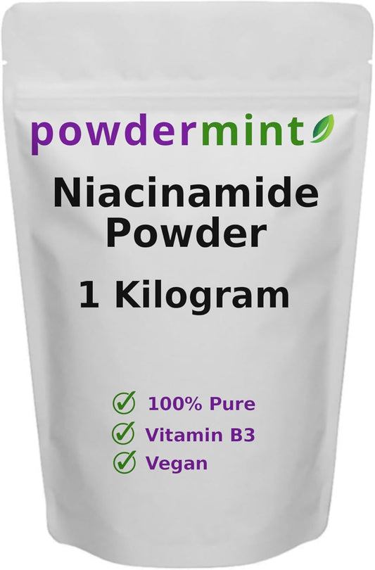 1kg Pure Niacinamide Powder Supplement - 500mg Flush-Free Vitamin B3 Powder - Bulk Size Niacin Powder