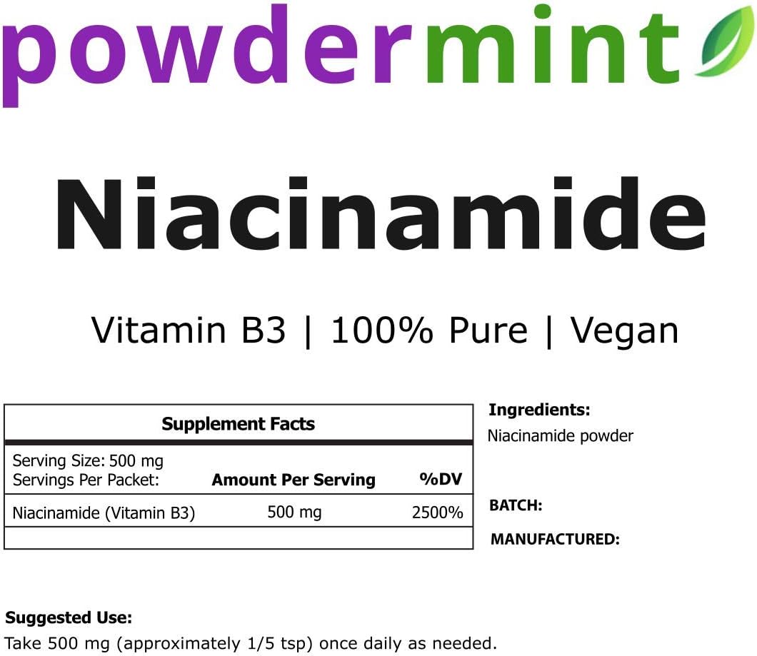 1kg Pure Niacinamide Powder Supplement - 500mg Flush-Free Vitamin B3 Powder - Bulk Size Niacin Powder