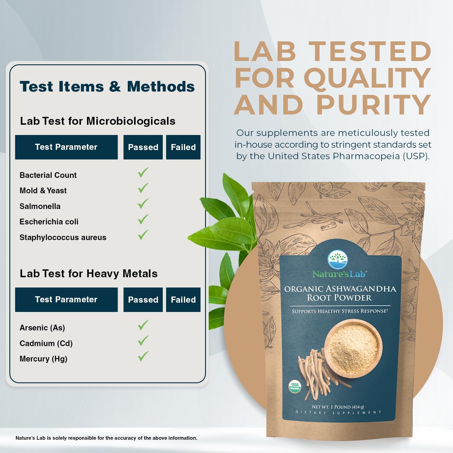 1lb Bag of Nature's Lab Organic Ashwagandha Root Powder - 227 Servings for Stress Relief and Immune Support