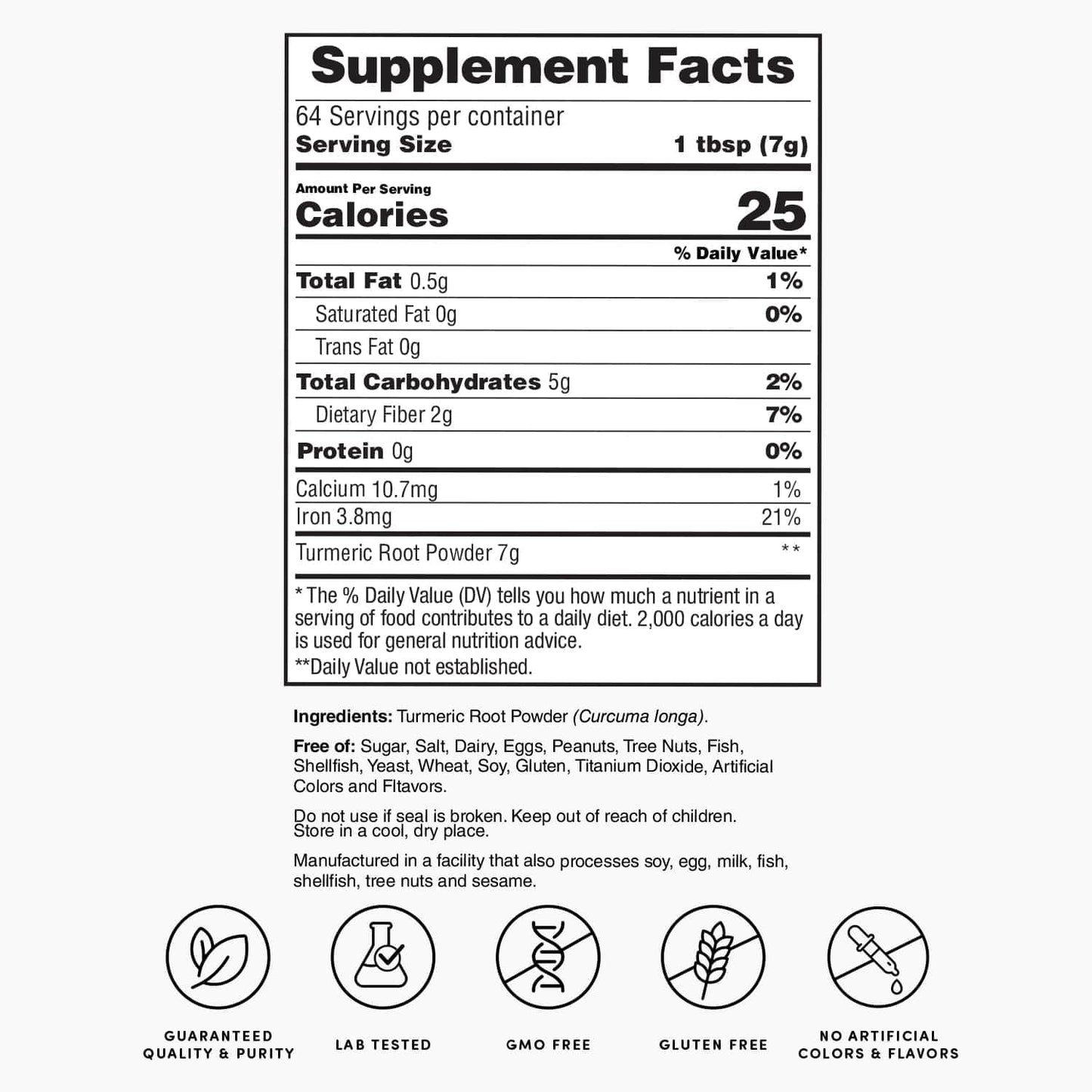 1lb Bag of Nature's Lab Turmeric Root Powder - 64 Servings
