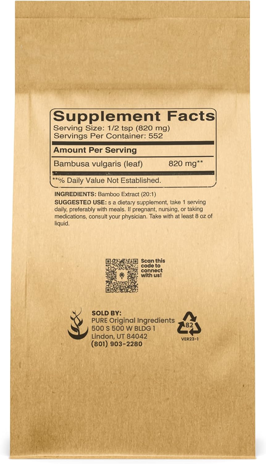 1lb Bamboo Extract Powder - Pure Original Ingredients, Non-GMO, Gluten-Free Herbal Supplement - Lab-Verified