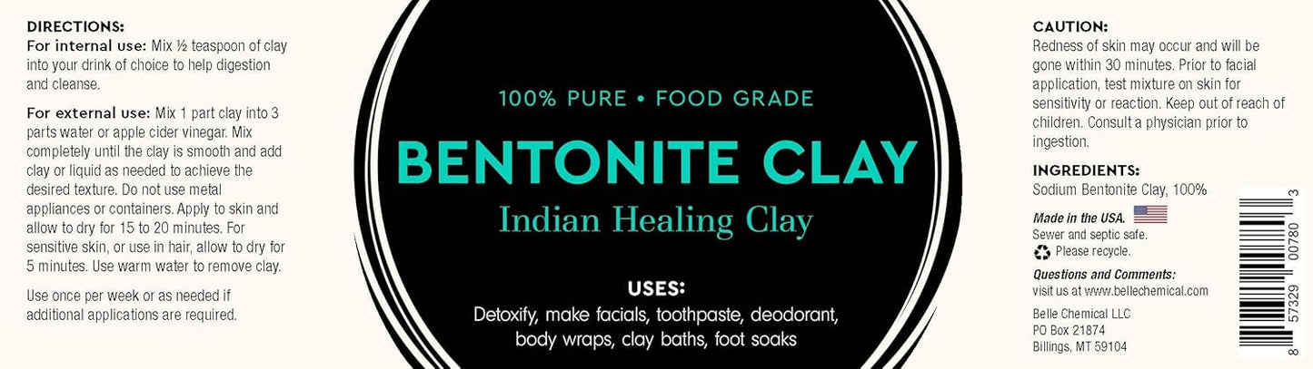 1lb Belle Chemical Food Grade Sodium Bentonite Clay Powder - Natural Detoxifier, Soothes Skin & Digestive System