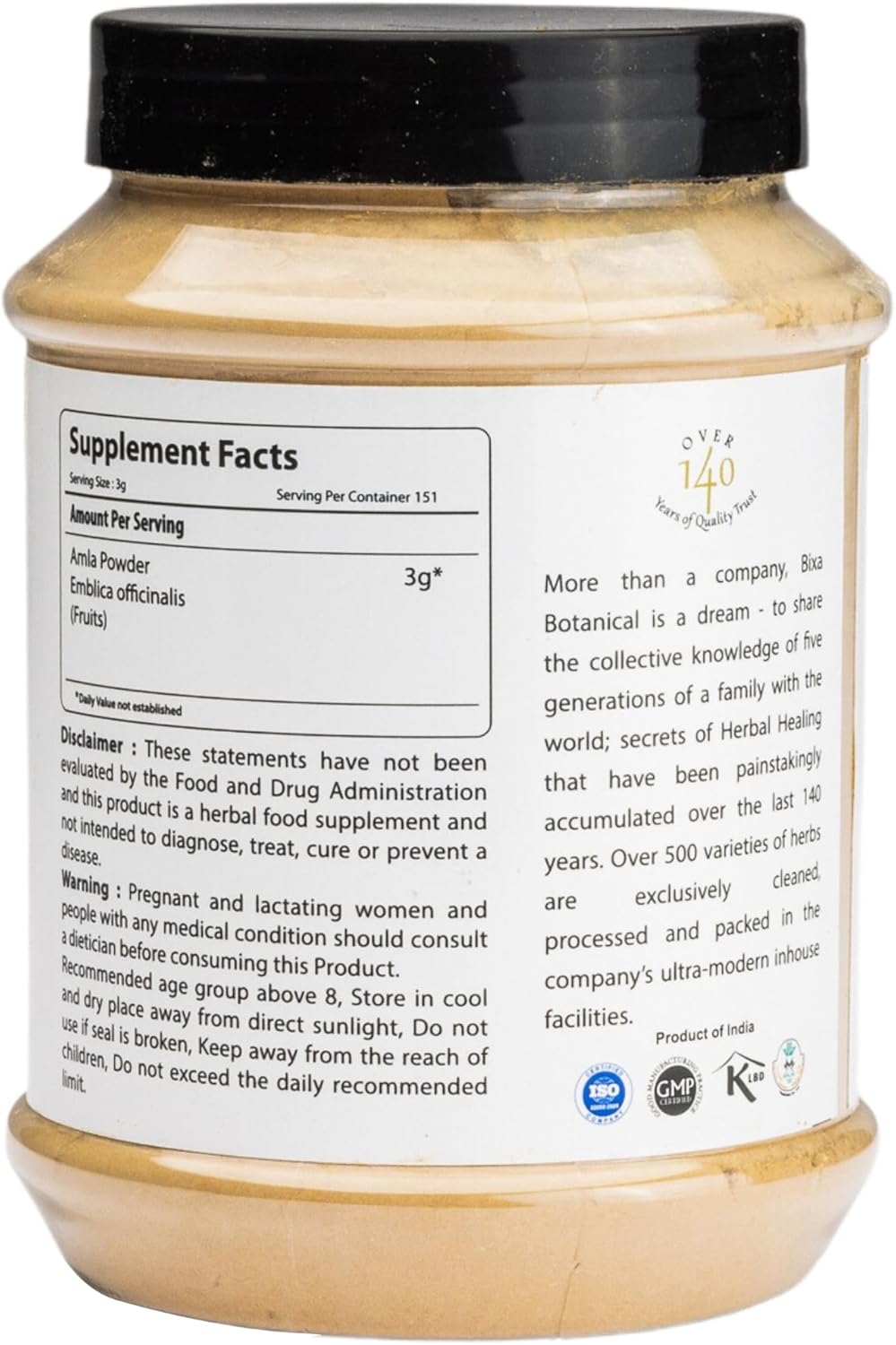 1lb Bixa Botanical Amla Powder - Herbal Supplement for Antioxidant & Immunity Boost - 16oz.