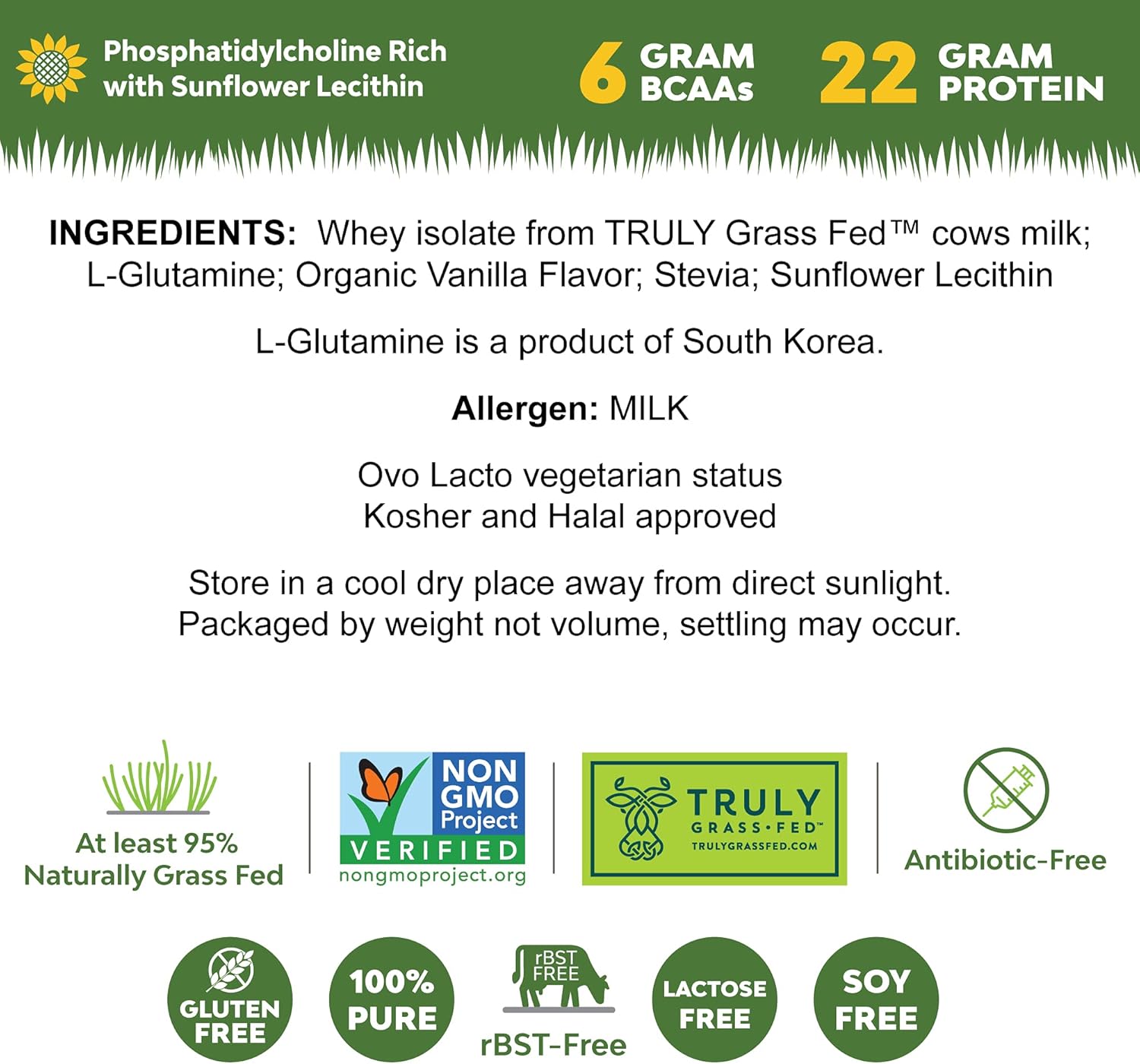 1lb MariGold Grass-fed Whey Protein Isolate Powder - Creamy Vanilla, 100% Pure, Cold-Processed, Non-GMO - Soy, Gluten, Lactose Free