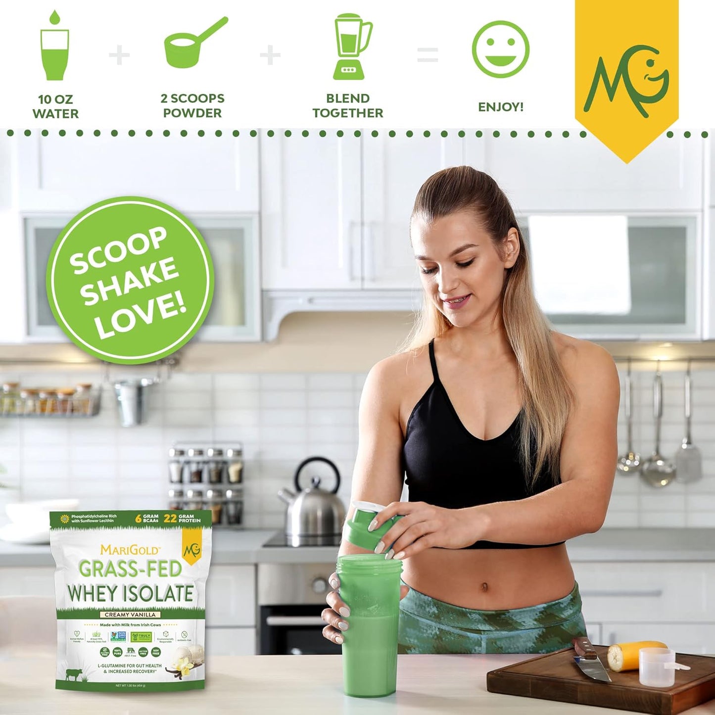 1lb MariGold Grass-fed Whey Protein Isolate Powder - Creamy Vanilla, 100% Pure, Cold-Processed, Non-GMO - Soy, Gluten, Lactose Free