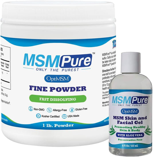 1lb MSM Fine Powder Crystals & 8oz MSM Gel with Organic Aloe Bundle by KALA HEALTH