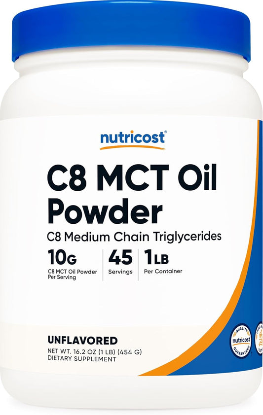 1LB Nutricost C8 MCT Oil Powder - High-Quality 95% C8 MCT Oil Powder - 16oz
