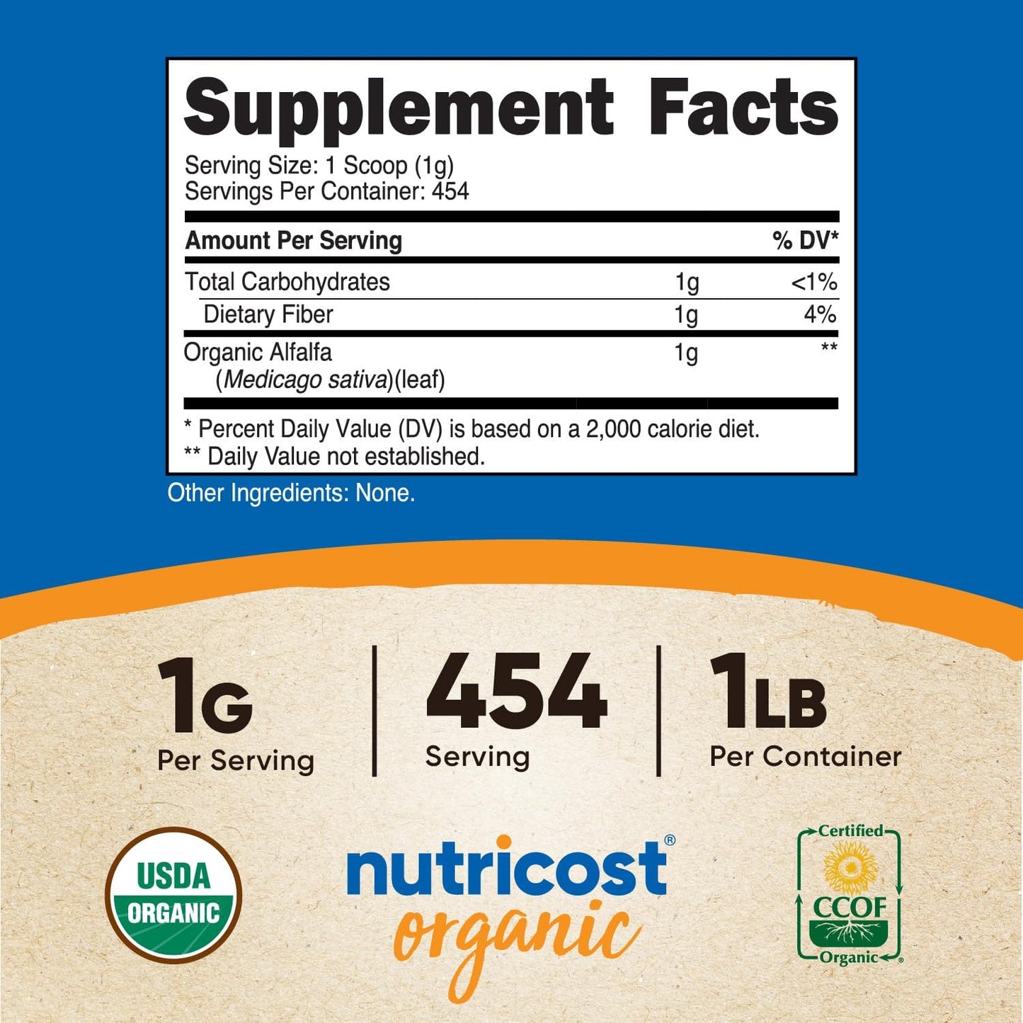1LB Nutricost Organic Alfalfa Powder - USDA Certified 100% Organic, Vegetarian, Non-GMO, Gluten Free