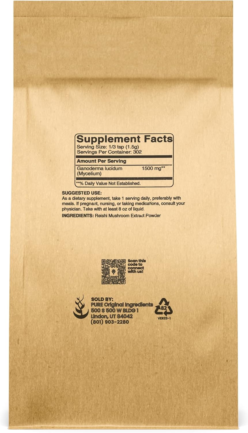 1lb of Lab-Verified Non-GMO Reishi Mushroom Lingzhi - Traditional Supplement with Pure Original Ingredients