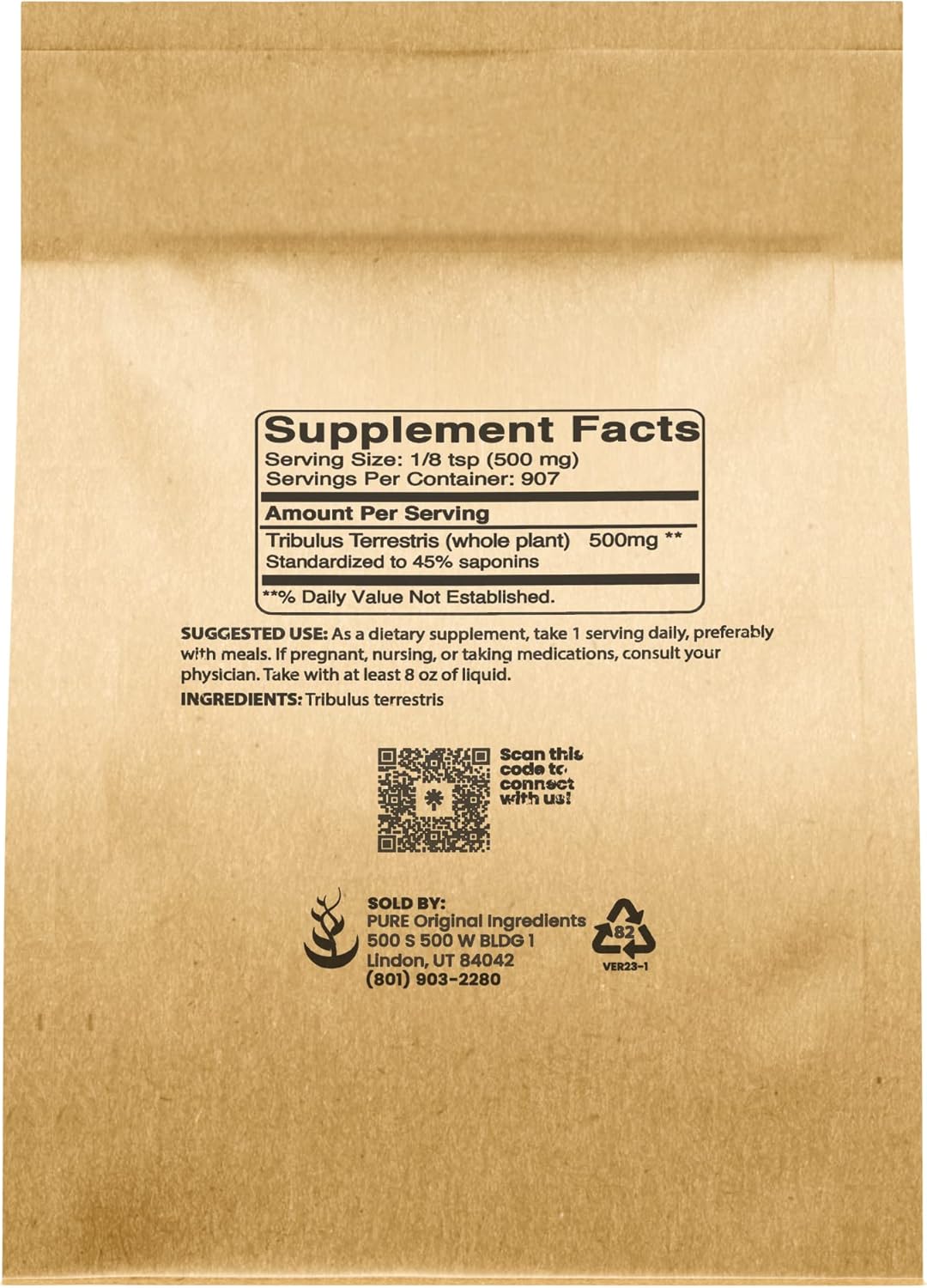 1lb of Tribulus Terrestris with Pure Original Ingredients, Vegetarian, Gluten-Free, Non-GMO
