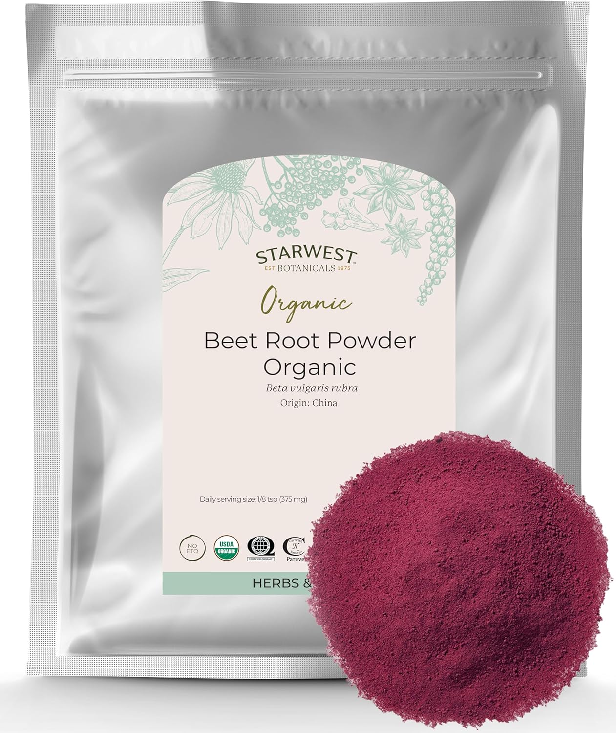 1lb Organic Beet Root Powder - USDA Certified by Starwest Botanicals
