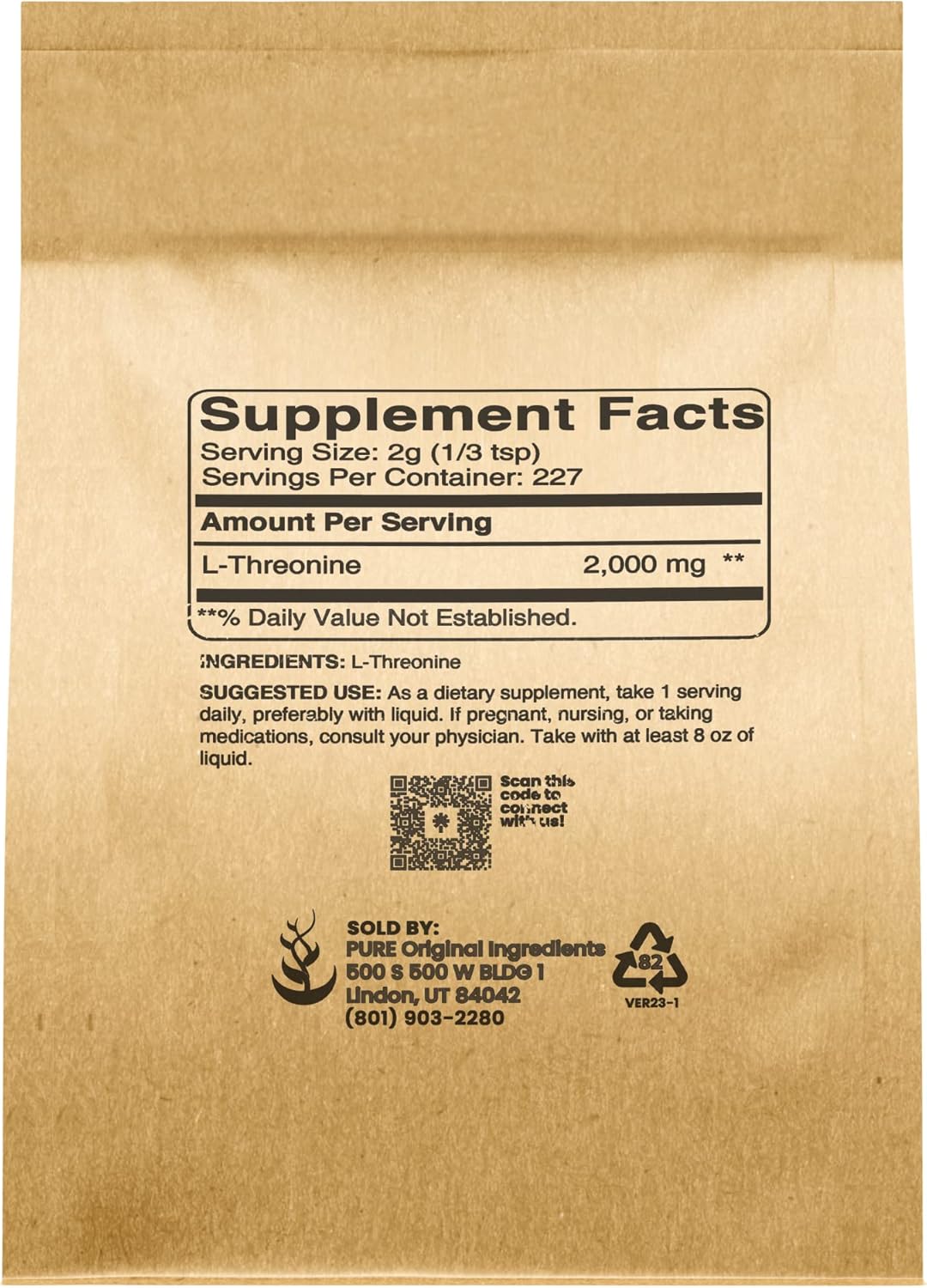 1lb Pure L-Threonine Powder - Essential Amino Acid Dietary Supplement