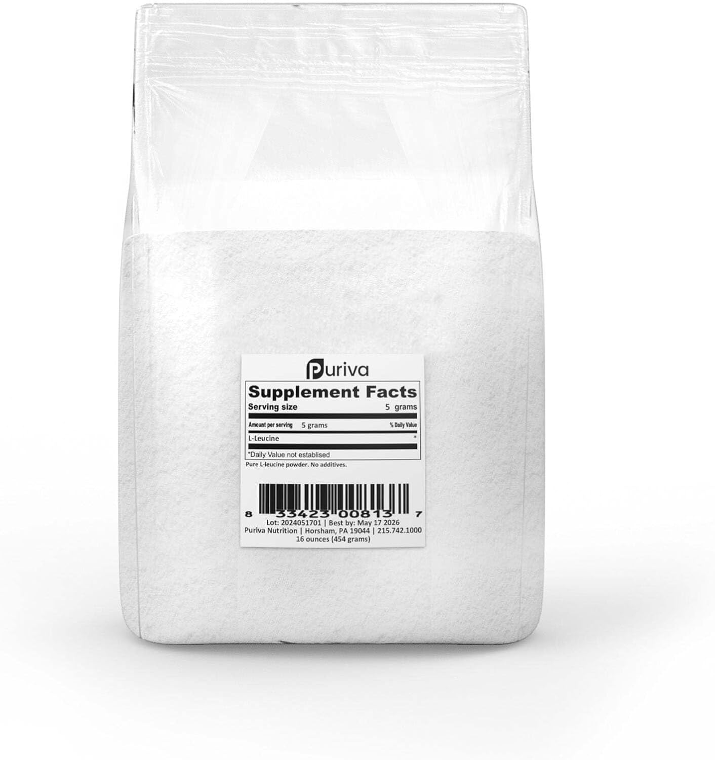 1lb Puriva Nutrition L-Leucine Powder: Pure Amino Acid Supplement for Muscle Growth & Recovery