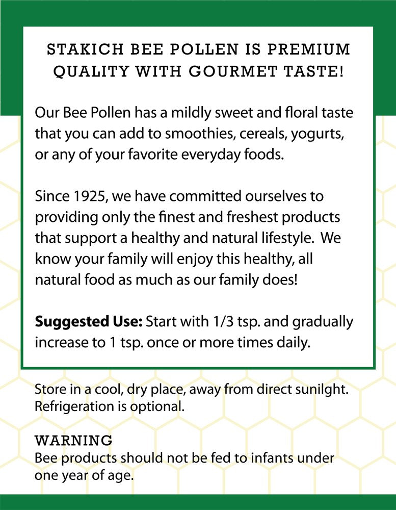 1lb Stakich Spanish Bee Pollen Granules - Pure, Natural, Unprocessed - 16oz