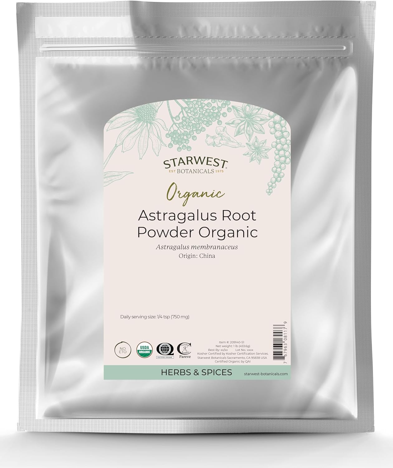 1lb Starwest Botanicals Astragalus Root Powder - Organic & Pure