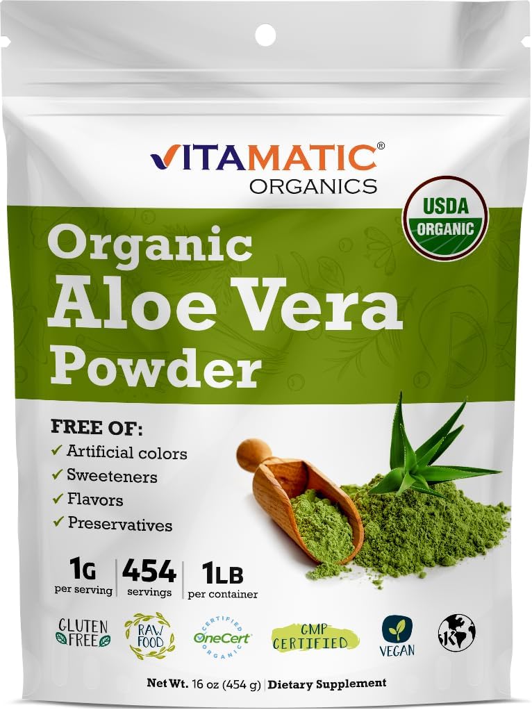 1lb Vitamatic USDA Organic Aloe Vera Powder - Pure & Natural Skin Care Supplement