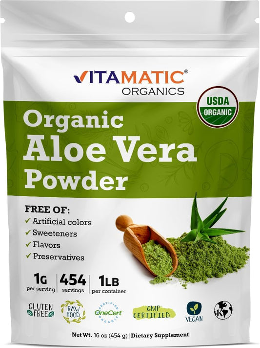 1lb Vitamatic USDA Organic Aloe Vera Powder - Pure & Natural Skin Care Supplement