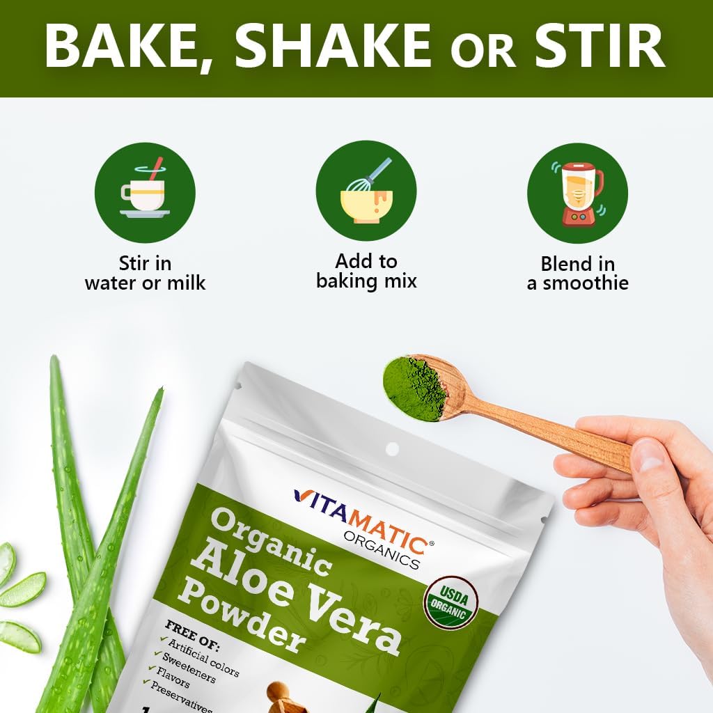 1lb Vitamatic USDA Organic Aloe Vera Powder - Pure & Natural Skin Care Supplement
