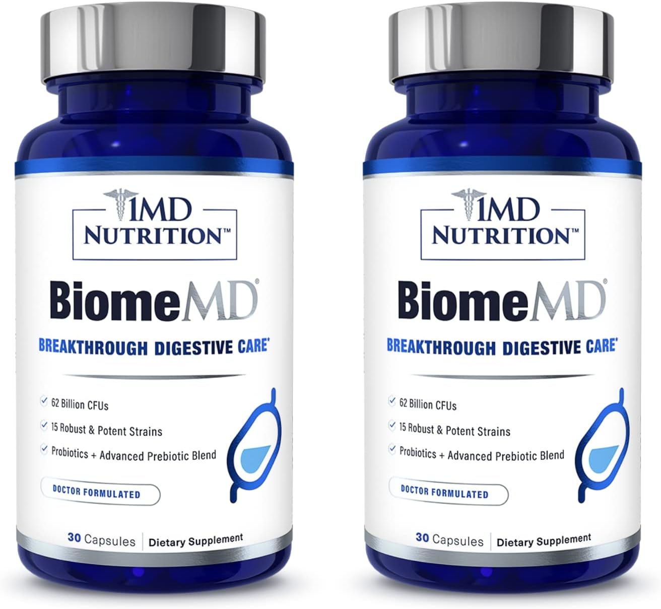 1MD Nutrition BiomeMD Probiotics - 62 Billion CFUs, 15 Strains - Doctor-Formulated for Digestive Health & Immune Support