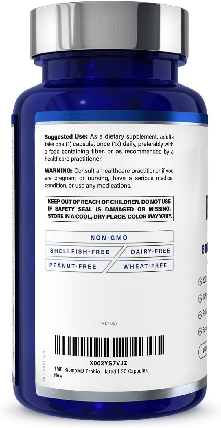 1MD Nutrition BiomeMD Probiotics for Women - 62 Billion CFUs, 16 Strains with Prebiotics | Supports Vaginal & Urinary Health - Doctor-Formulated | 2-Pack of 30 Capsules