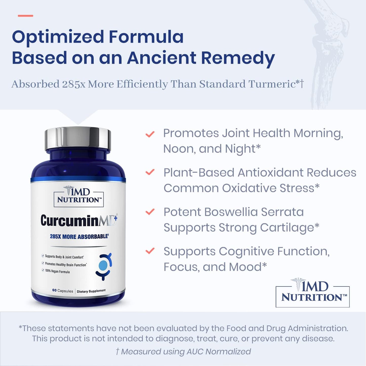 1MD Nutrition CurcuminMD Plus - Enhanced Turmeric Curcumin Supplement for Joint Health, Muscle Recovery, and Mood - 240 Capsules in 2 Bottles