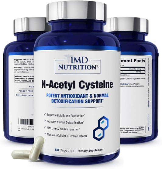 1MD Nutrition NAC Supplement - 600mg Antioxidant Capsules for Detox & Lung Health - Supports Glutathione Production