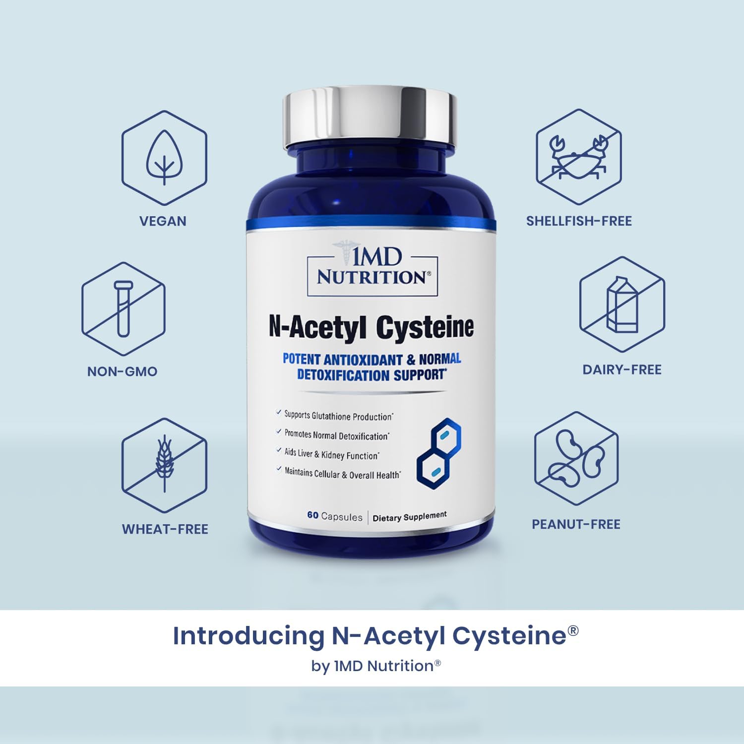 1MD Nutrition NAC Supplement - 600mg Antioxidant Capsules for Detox & Lung Health - Supports Glutathione Production