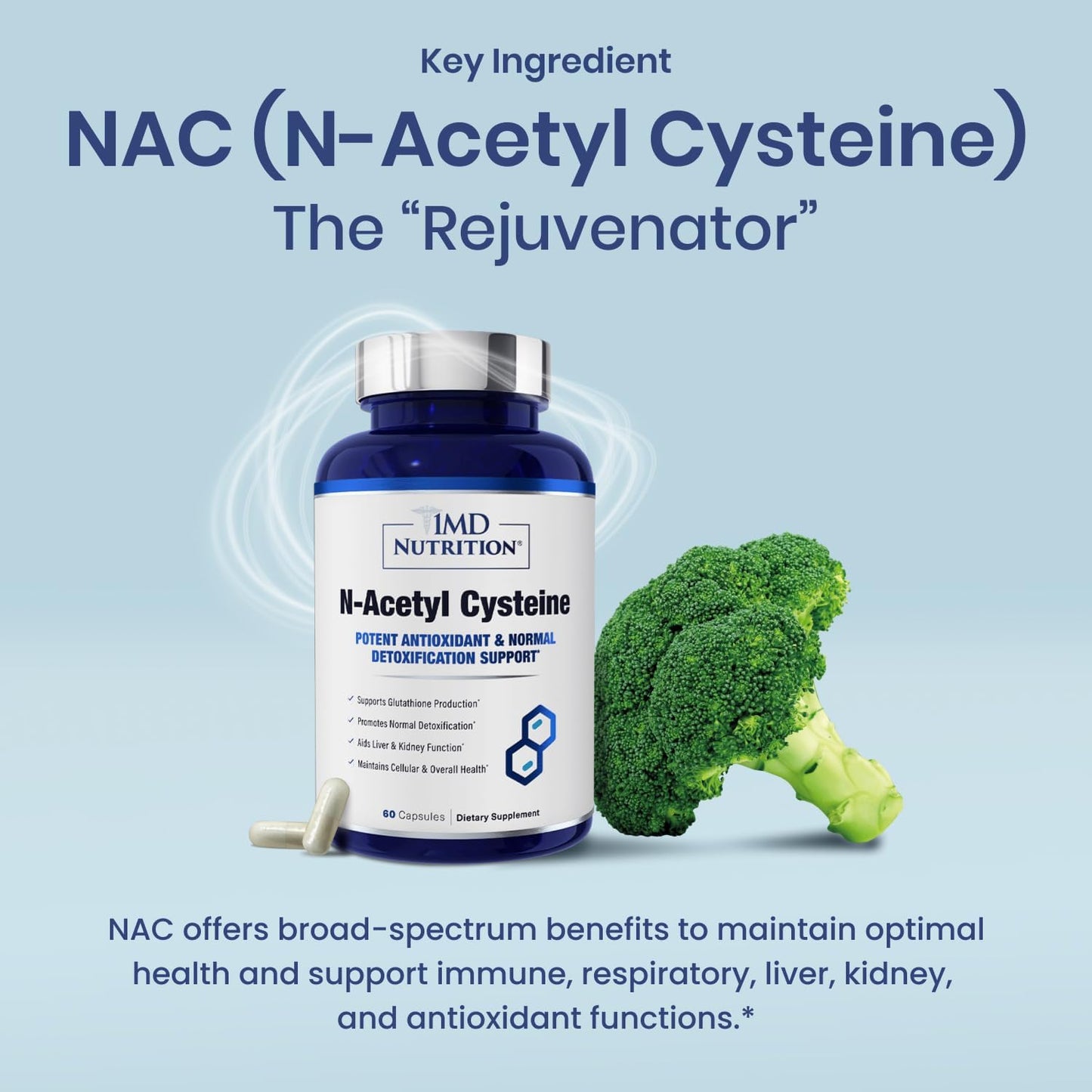 1MD Nutrition NAC Supplement - 600mg Antioxidant Capsules for Detox & Lung Health - Supports Glutathione Production