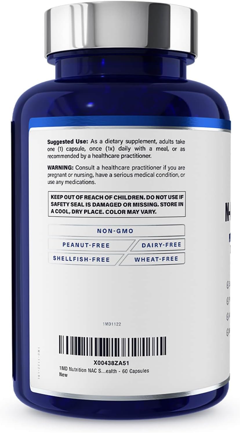 1MD Nutrition NAC Supplement - 600mg Antioxidant Capsules for Detox & Lung Health - Supports Glutathione Production
