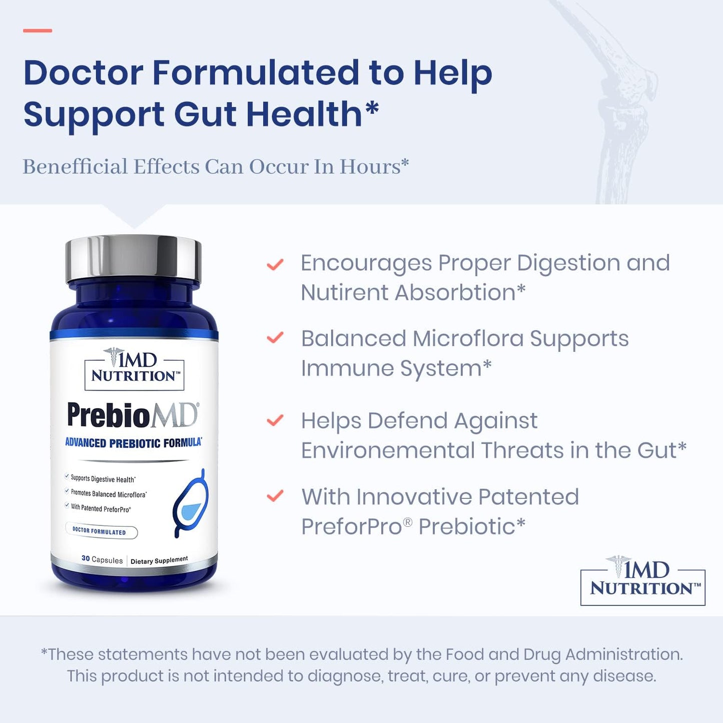 1MD Nutrition PreBioMD - Prebiotic Supplement with PreforPro for Healthy Digestion and Gut Health