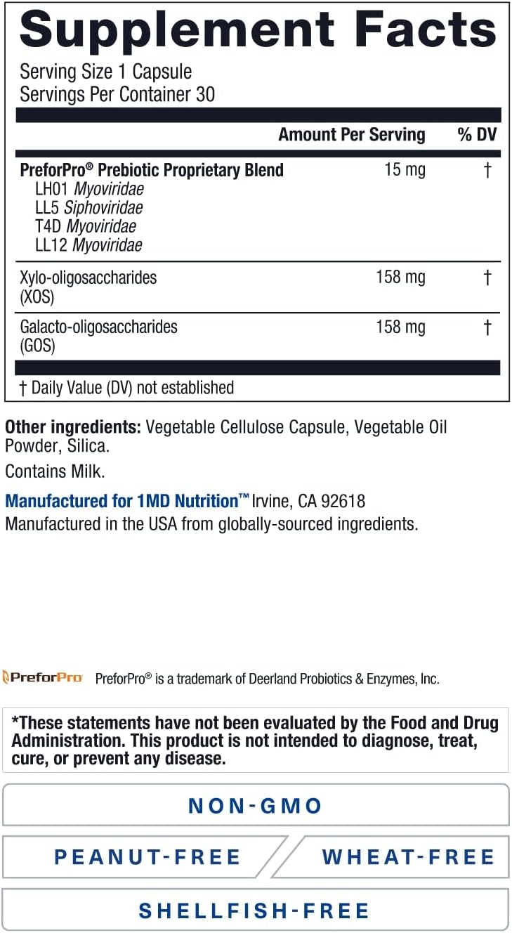 1MD Nutrition PreBioMD - Prebiotic Supplement with PreforPro for Healthy Digestion and Gut Health