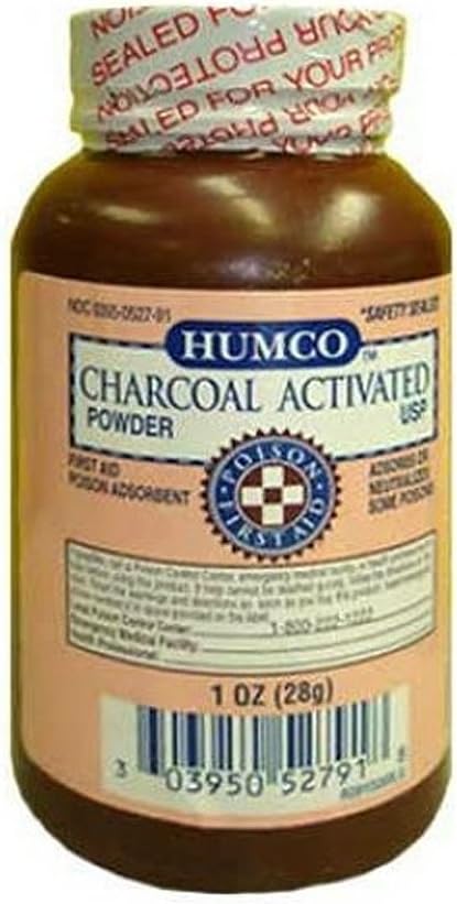 1oz HUMCO Activated Charcoal Powder for Natural Detoxification and Digestive Health