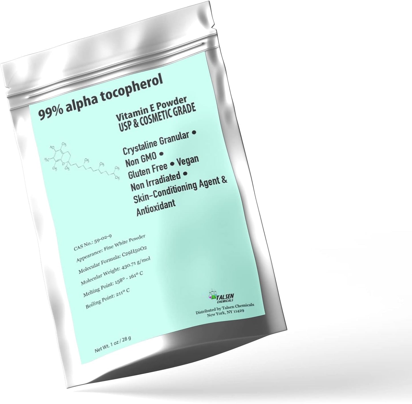 1oz Vitamin E Powder for Skin Care DIY | Alpha Tocopheryl Acetate Cosmetic Grade 700 IU Powder | Talsen Chemicals
