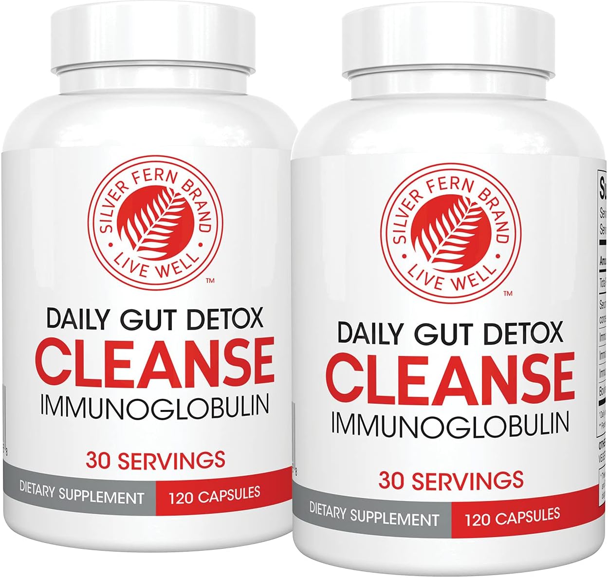 2 Bottle Daily Gut Detox Cleanse - 240 Capsules - 60 Day Supply - Immunoglobulin G, A & M - Digestive & Immune Support - Postbiotic Formula
