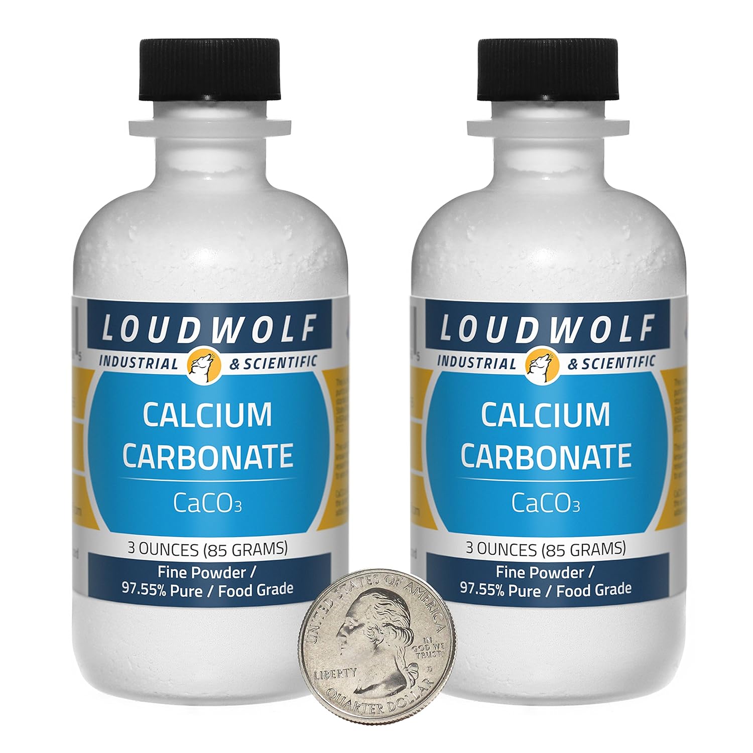 2 Bottles of 6 Ounces Loudwolf Calcium Carbonate - 97%+ Pure Food Grade Fine Powder from USA