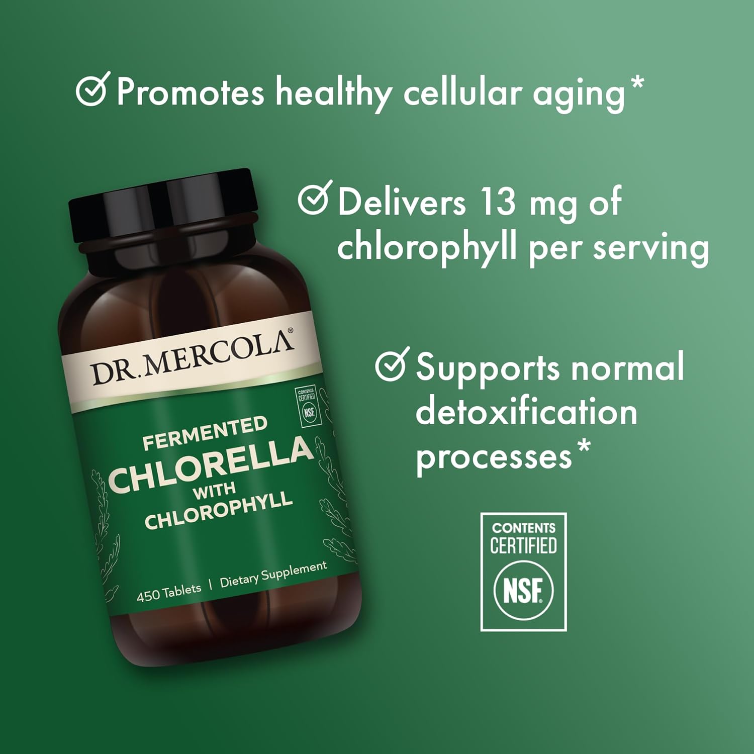 2 Bottles of Dr. Mercola Fermented Chlorella with Chlorophyll, 450 Tablets, Dietary Supplement for Immune and Organ Health, Non GMO, NSF Certified