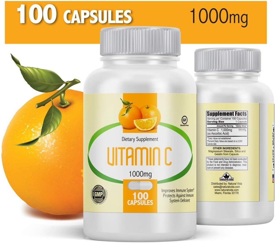 2 Bottles of Natural Vida Vitamin C 1000mg - 200 Capsules Total