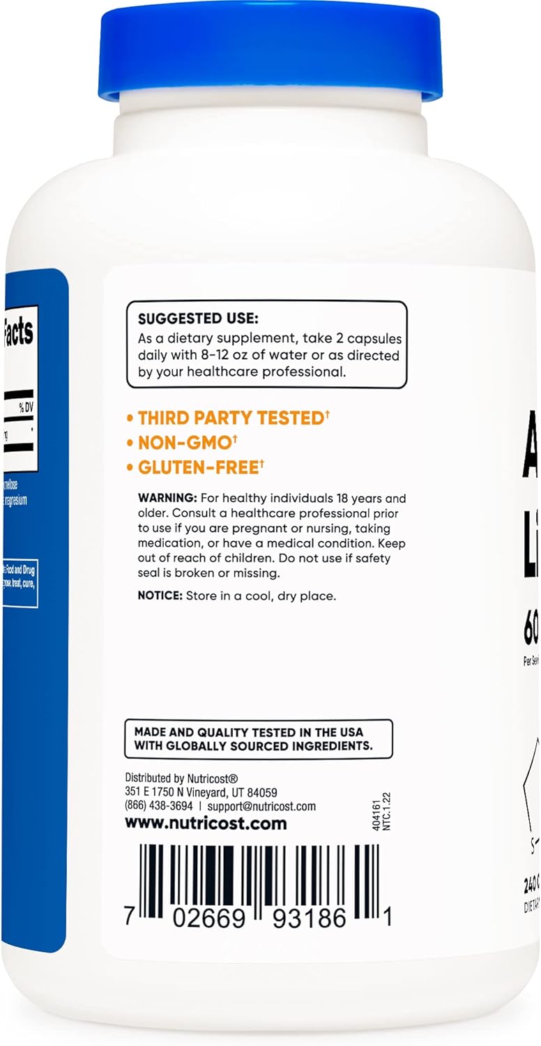 2 Bottles of Nutricost Alpha Lipoic Acid 600mg - 240 Vegetarian Capsules, Gluten Free & Non-GMO - 120 Servings