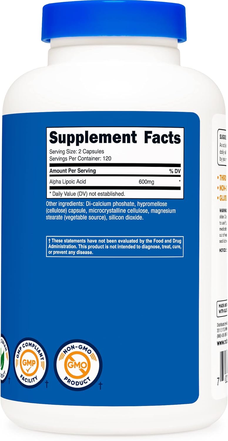 2 Bottles of Nutricost Alpha Lipoic Acid 600mg - 240 Vegetarian Capsules, Gluten Free & Non-GMO - 120 Servings