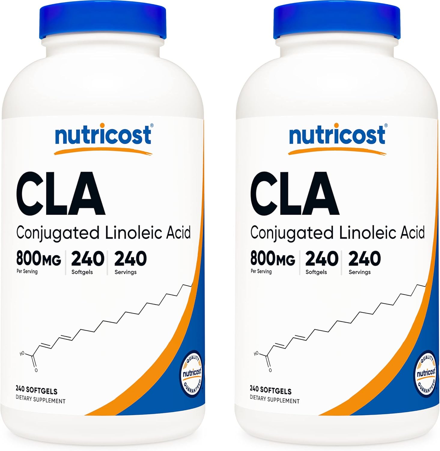 2 Bottles of Nutricost CLA (Conjugated Linoleic Acid) 2,400mg, 240 Softgels - Non-GMO, Gluten Free, 800mg Per Softgel