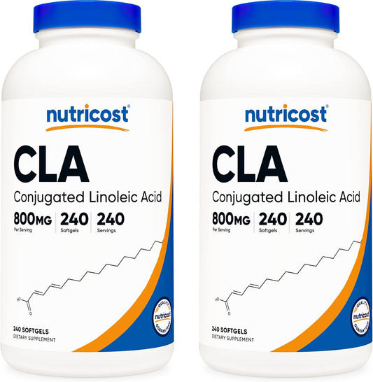 2 Bottles of Nutricost CLA (Conjugated Linoleic Acid) 2,400mg, 240 Softgels - Non-GMO, Gluten Free, 800mg Per Softgel