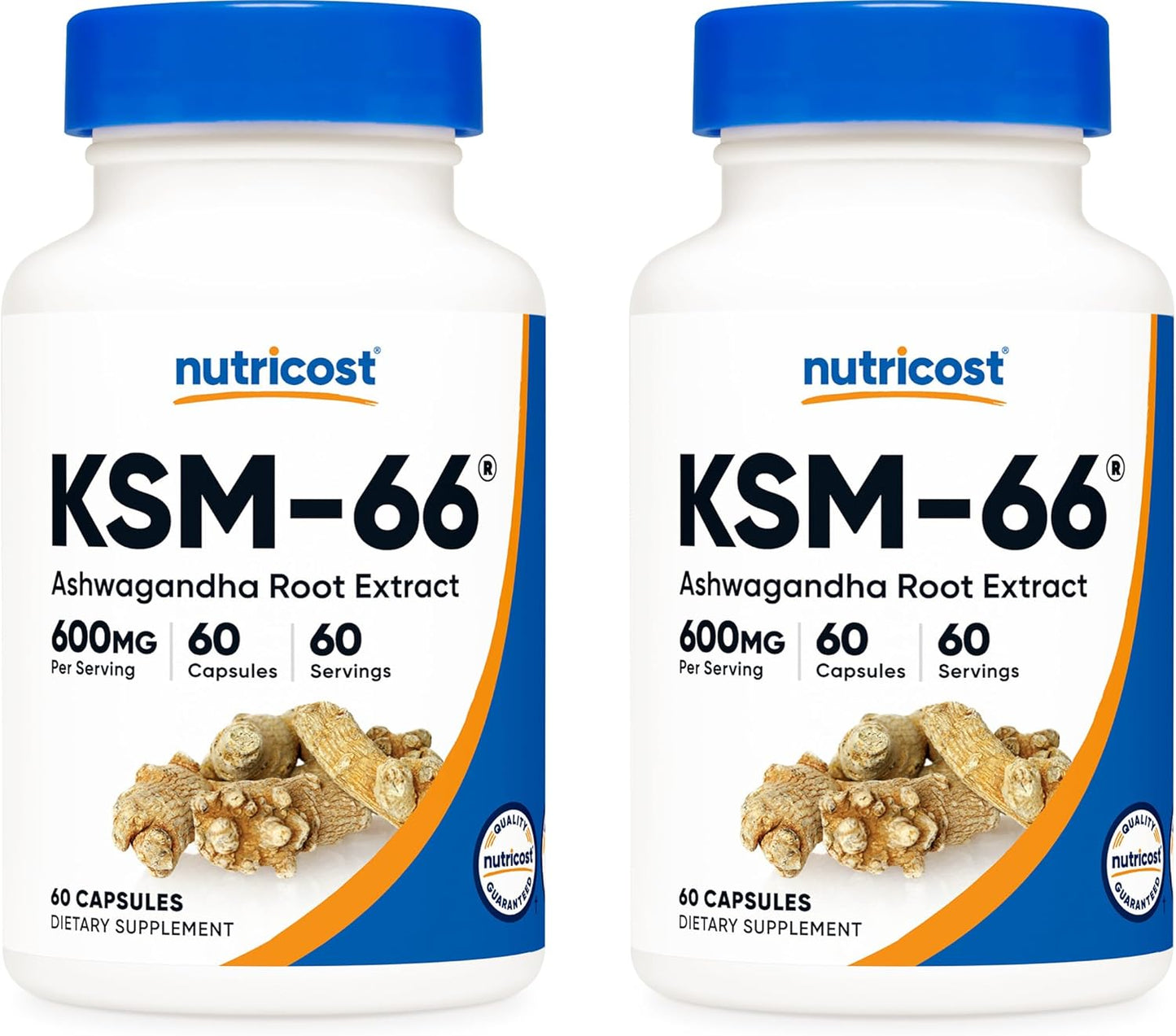 2 Bottles of Nutricost KSM-66 Ashwagandha Root Extract 600mg - 60 Veggie Capsules - Enhanced with BioPerine & 5% Withanolides