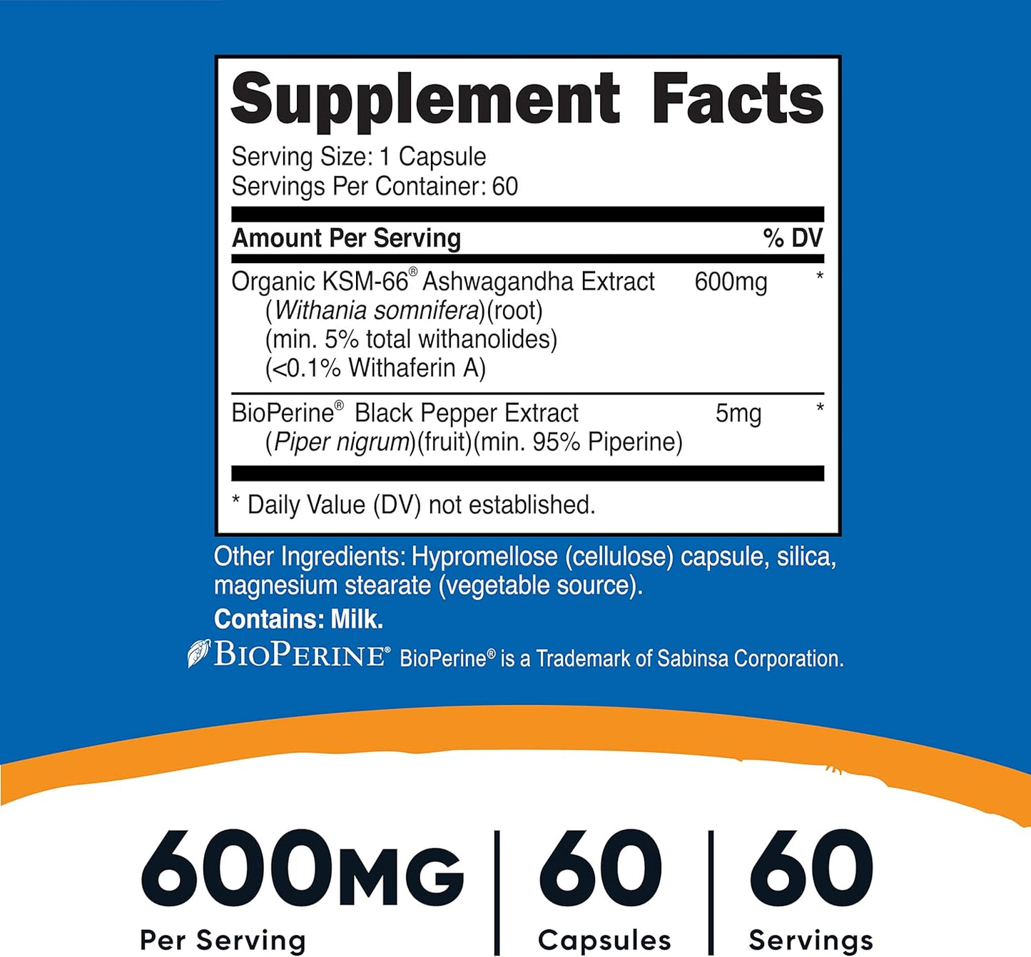 2 Bottles of Nutricost KSM-66 Ashwagandha Root Extract 600mg - 60 Veggie Capsules - Enhanced with BioPerine & 5% Withanolides